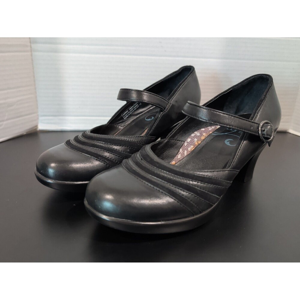 DANSKO BLACK LEATHER BECCA MARY JANE BLOCK HEEL SHOES WOMENS Sz EU 37-US 6.5 EUC